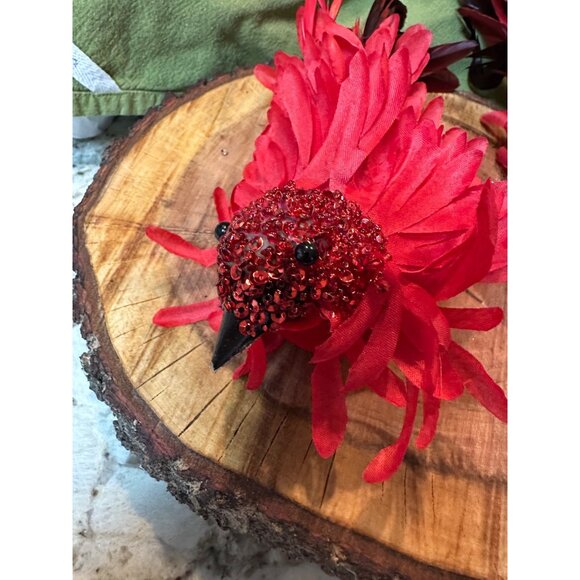 3 Lg Red Feathered Cardinal Christmas Tree Ornaments Glitter Accents Clip-On - Picture 12 of 13